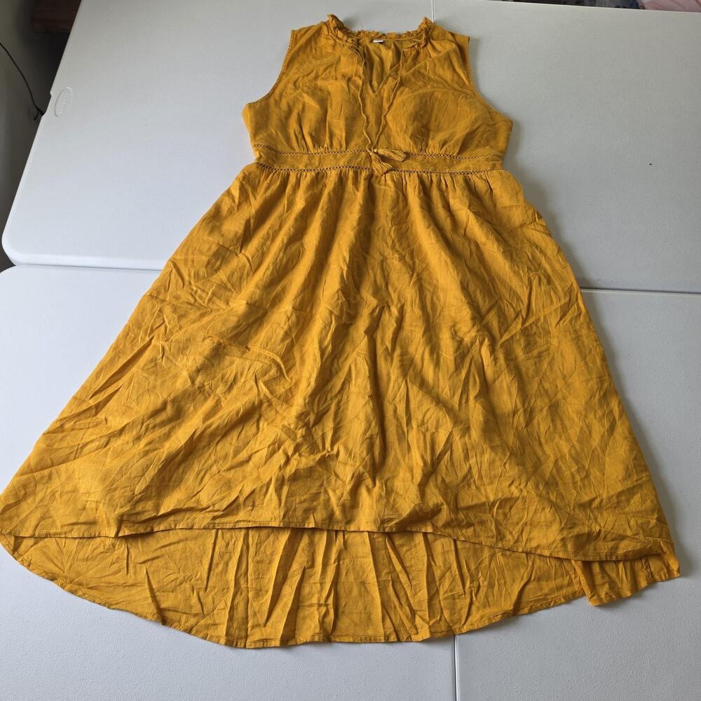 Old Navy Dress Womens XL Mustard Yellow Cotton Cottage Ruffle Sundress V Neck